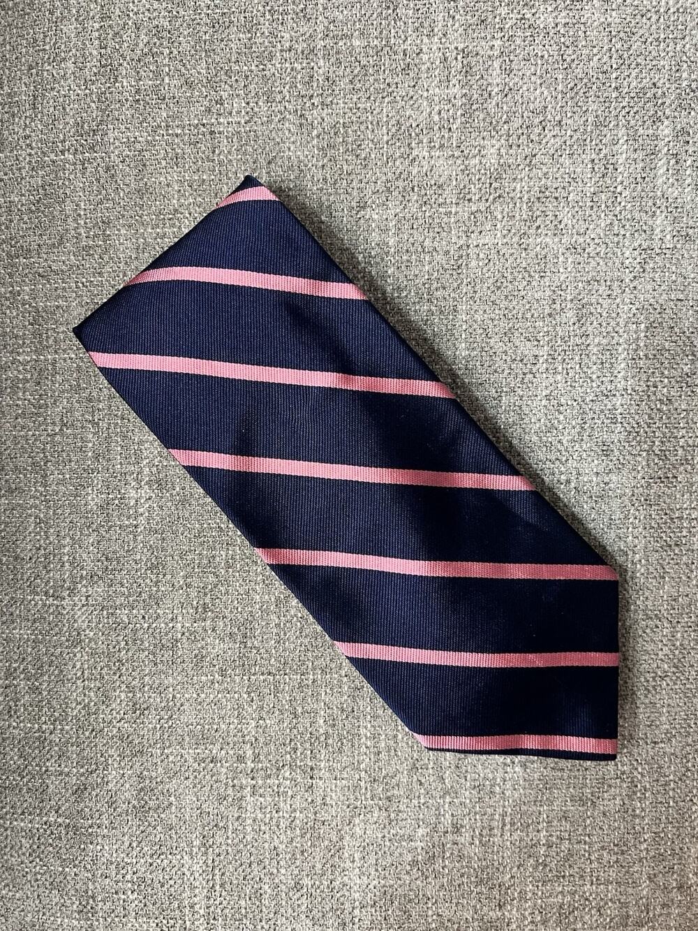 Brooks Brothers Men's Tie Navy Blue Pink Striped Woven Pointed Neck Tie
